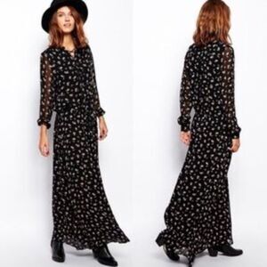 Maison Scotch Women's Floral Maxi Dress Black Long Sleeve‎ Size 1 / Small